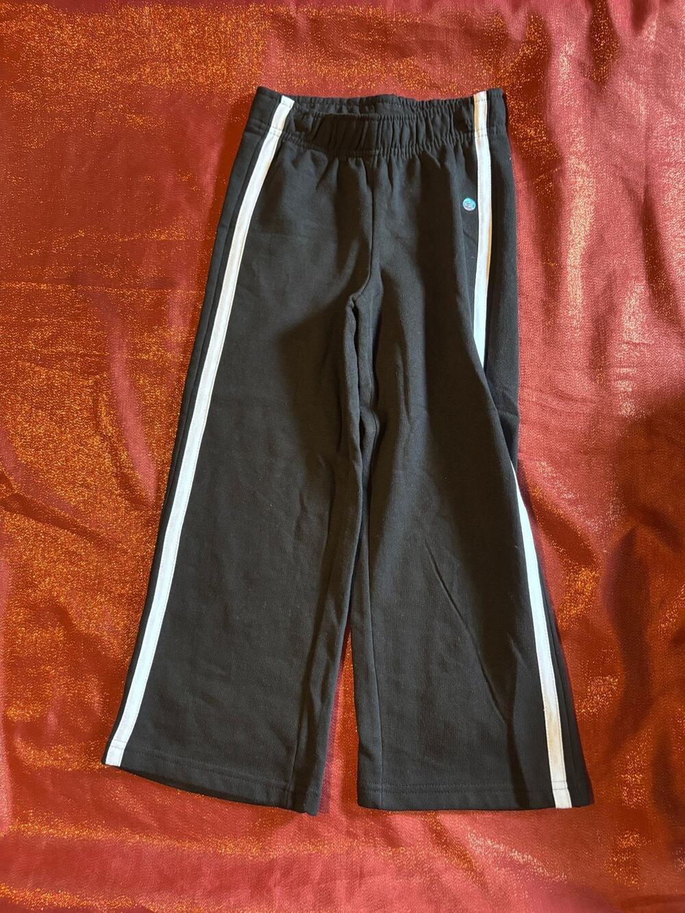 RBX Pants Girls 5/6 Black Flare Wide Leg White Side Stripe Elastic Waist Casual